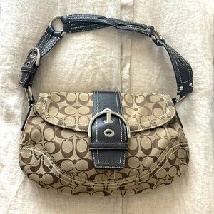 COPY - Coach brown & beige canvas/leather/fabric buckle bag